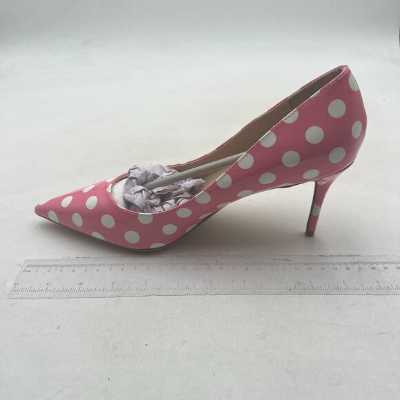 YDN Pink Polka Dot Pointed Toe Mid Heel Pump Slip on Slide Dress Shoes for Party - Picture 2 of 8